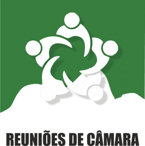 Cinco figuras brancas em círculo sobre fundo verde, formando padrão de colaboração — abre num novo separador